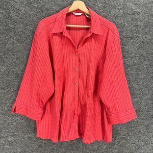 Quizz Shirt Women 20 Plus Pink Striped Button Up Collared Long Sleeve Cotton